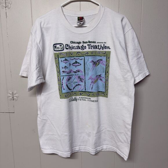 Mrs. T's Chicago Sun Times Triathlon Bally Total Fitness Bud Light Ad Tee Men L - Picture 2 of 11